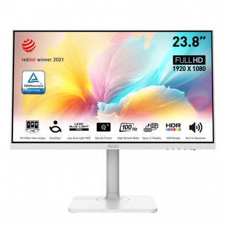 Монитор 23.8" MSI Modern MD2412PW IPS, 1920x1080, 100Hz, 4ms, 300сd/m, 1000:1, HDR | HDMI(1.4b), Type-C(PD-15W) | HAS, Pivot, Swivel, ExPSU, Speakers, Vesa 75, White