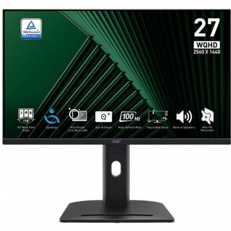 Монитор 27" MSI PRO MP275QPG IPS, 2560x1440, 100Hz, 4ms, 300сd/m, 1300:1, HDR | 2xHDMI(2.0b), DP(1.2a) | HAS, Pivot, Swivel, InPSU, Speakers, Vesa 100, Black