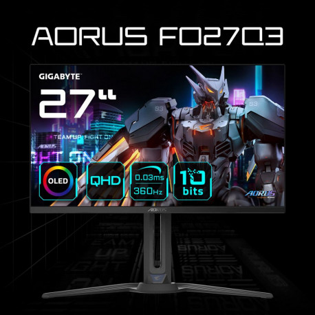 Монитор 27" Gigabyte AORUS FO27Q3-EK Black (OLED, 2560 x 1440, 360Hz, 0.03мс, 250cd/m, 1.5M:1, 2xHDMI-2.1, DP-1.4, 3xUSB3.2, USB Type-C )-11