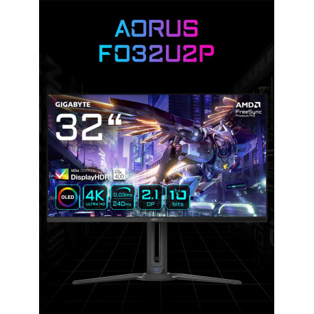Монитор 31.5" Gigabyte AORUS FO32U2P-EK Black (QD-OLED, 3840 х 2160, 240Hz, 250 cd/m, 1000:1, 2xHDMI 2.1, DP 2.1, DP 1.4 3xUSB 3.2, USB Type-C)-9