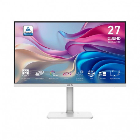 Монитор 27" MSI Modern MD272UPHW IPS, 3840x2160, 60Hz, 4ms, 400сd/m, 1000:1, HDR10 | HDMI(2.0b), DP(1.4a), Type-C(PD-98W), 3xUSB3.2 | HAS, Pivot, Swivel, InPSU, Speakers, Vesa 75, White-1