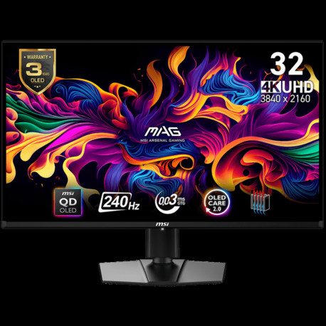 Монитор 31.5" MSI MAG 321UPX QD-OLED QD-OLED, 3840x2160, 240Hz, 0,03ms, 250сd/m, 1500000:1, HDR10 | 2xHDMI(2.1), DP(1.4a), Type-C(PD-15W) | HAS, Swivel, InPSU, Vesa 100, Black