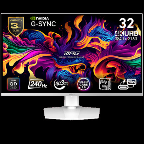 Монитор 31.5" MSI MPG 321URXW QD-OLED QD-OLED, 3840x2160, 240Hz, 0,03ms, 250сd/m, 1500000:1, HDR10 | 2xHDMI(2.1), DP(1.4a), Type-C(PD-90W), 2xUSB2.0 | HAS, Swivel, InPSU, Vesa 100, White