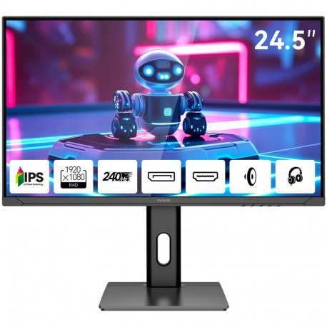 Монитор 24.5" AIWA MD2510 IPS, 1920x1080, 240Hz, 1ms, 350сd/m, 1000:1, HDR | 2xHDMI(2.0), 2xDP(1.2) | HAS, Pivot, Swivel, ExPSU, Speakers, Vesa 75, Black