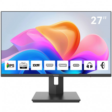 Монитор 27" AIWA MQ274A IPS, 2560x1440, 100Hz, 4ms, 300сd/m, 1500:1, HDR | HDMI(2.0), DP(1.2), Type-C(PD-15W) | HAS, Pivot, Swivel, InPSU, Speakers, Vesa 100, Black