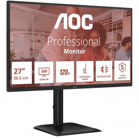 Монитор 27" AOC Q27E4CV IPS, 2560x1440, 120Hz, 4ms, 350сd/m, 1500:1 | HDMI(2.0), DP(1.4), Type-C(PD-90W), 4xUSB 3.2, RJ45 | HAS, Pivot, Swivel, InPSU, Speakers, Vesa 100, Black-1