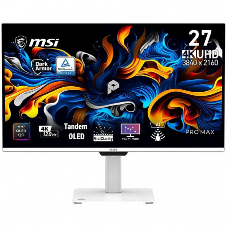 Монитор 26.5" MSI PRO MAX 271UPXW12G QD-OLED, 3840x2160, 120Hz, 0,03ms, 250сd/m, 1500000:1, | 2xHDMI(2.1), DP(1.4a), Type-C(PD-98W), Type-C(PD-15W), 4xUSB3.2 | HAS, Pivot, Swivel, InPSU, Speakers, Vesa 100, White