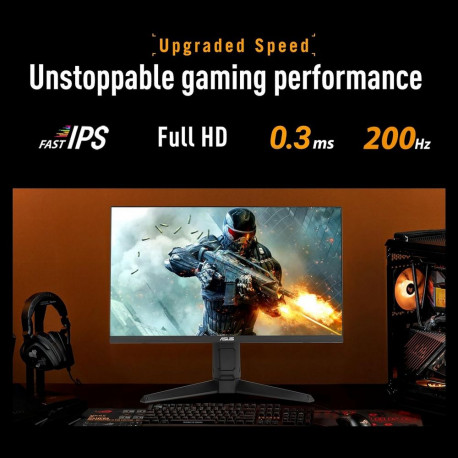 Монитор 24.5" ASUS VG259QL5A Fast IPS, 1920x1080, 200Hz, 1ms, 300сd/m, 1000:1, HDR10 | 2xHDMI(2.0), DP(1.4) | HAS, Pivot, Swivel, InPSU, Speakers, Vesa 100, Black-6