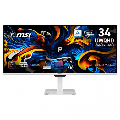 Монитор 34" MSI PRO MAX 341QPXW14G QD-OLED, 3440x1440, 144Hz, 0,03ms, 300сd/m, 1000000:1 | 2xHDMI(2.1), DP(1.4a), Type-C(PD-98W), Type-C(PD-15W), 4xUSB3.2 | HAS, Swivel, InPSU, Speakers, Vesa 100, White
