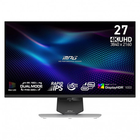 Монитор 27" MSI MPG 274URDFW E16M Rapid IPS, 3840x2160/1920x1080, 160Hz/320Hz, 0,5ms, 400сd/m, 1000:1, HDR10 | 2xHDMI(2.1), DP(1.4a), Type-C(PD-98W) | HAS, Pivot, Swivel, ExPSU, Vesa 100, White