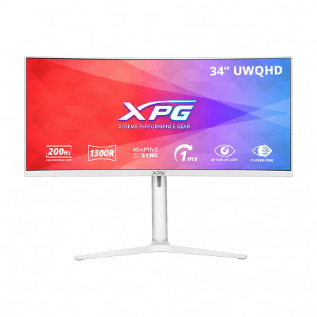 Монитор 34" XPG RIFT R34WXC White (VA (Curved), 3440x1440, 21:9, 8bits, 200Hz, 350cd/m, 1ms, 4000:1, 2хHDMI2.0, 2хDP1.4, HAS, Vesa 75х75 )