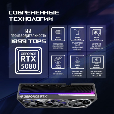 Видеокарта ASUS RTX5080 ROG ASTRAL OC 16GB GDDR7 256bit 3xDP 2xHDMI 3FAN RTL [ROG-ASTRAL-RTX5080-O16G-GAMING]-16