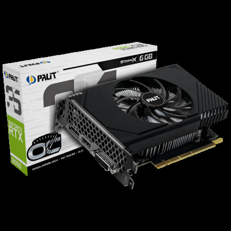 Видеокарта Palit RTX3050 STORMX OC 6GB GDDR6 96bit DVI DP HDMI 1FAN ITX RTL-1
